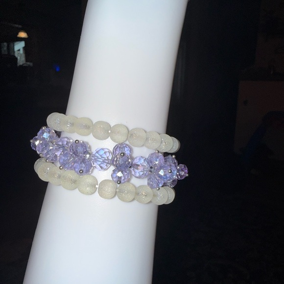 Beaded Bracelet Set - Cream and Purple - Picture 2 of 3